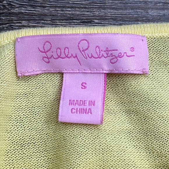 Lilly Pulitzer Yellow Sweater Top Sz S Flutter Sleeve Cotton Preppy Feminine - Picture 7 of 13